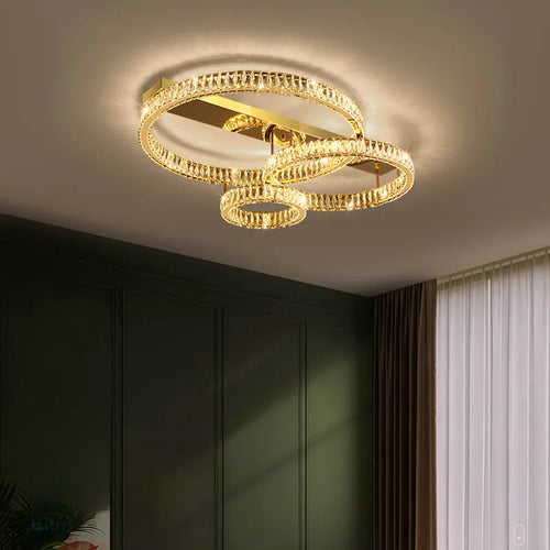 plafonnier acier inox k9 cristal led or lustre salle manger - vue 3 sur 14