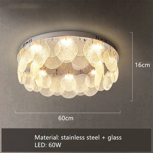 plafonnier led rond moderne en acier inoxydable et verre