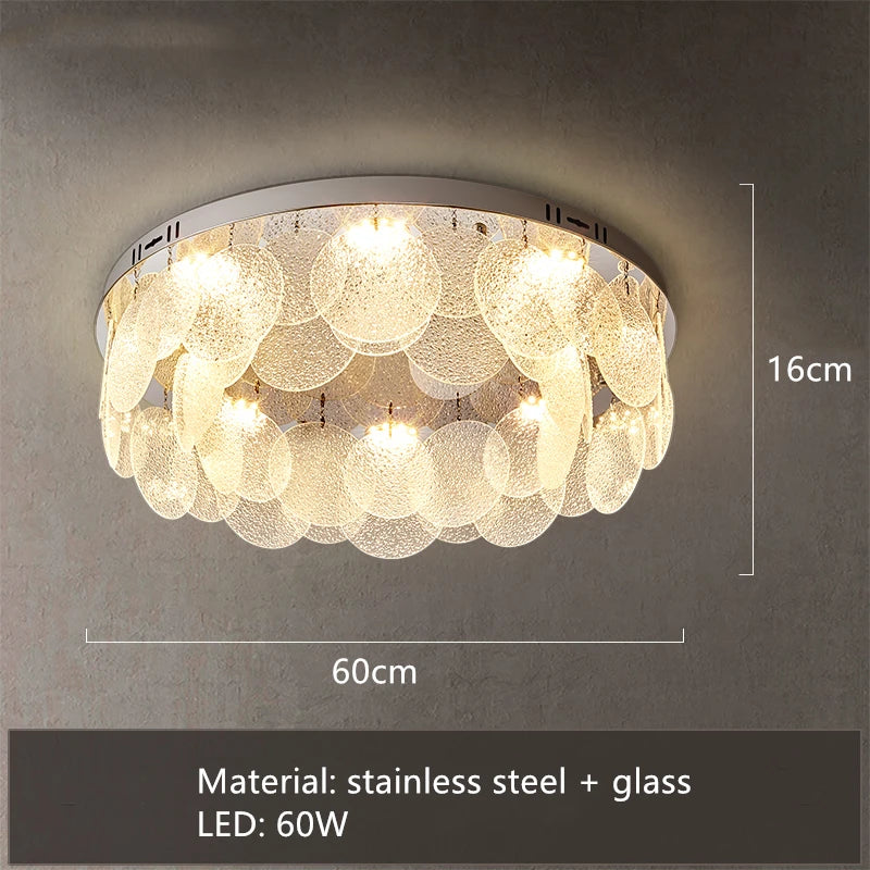 plafonnier led rond moderne en acier inoxydable et verre