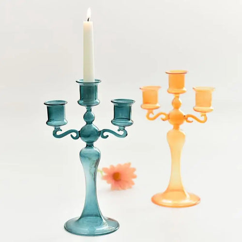 bougeoirs rétro à trois têtes en verre pour décoration intérieure - vue 2 sur 9