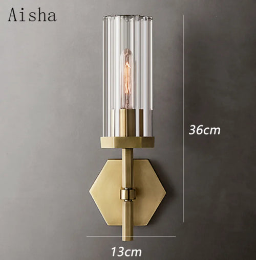 applique murale led de luxe américaine avec abat-jour en cristal et métal doré - vue 5 sur 11