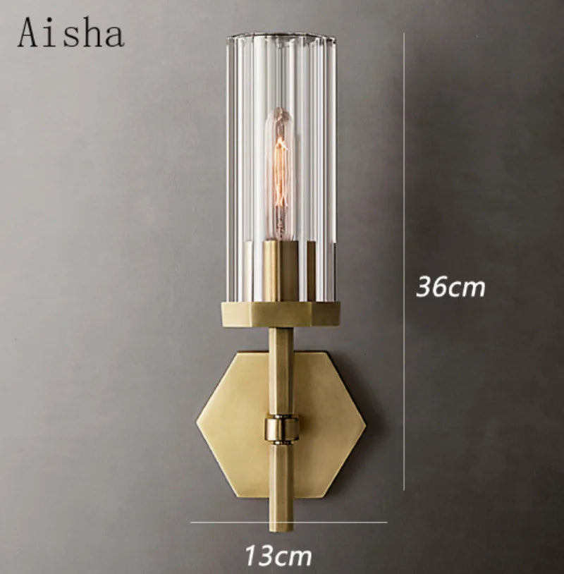 applique murale led de luxe américaine avec abat-jour en cristal et métal doré - vue 4 sur 11
