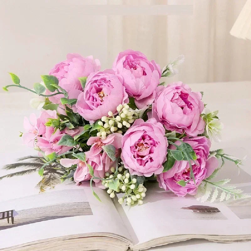 bouquet de pivoines artificielles pour décoration intérieure - vue 6 sur 12
