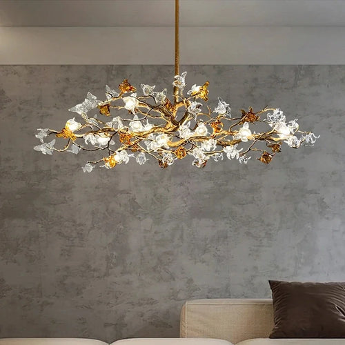 lustre retro en cuivre style chinois en forme de branche - vue 3 sur 9