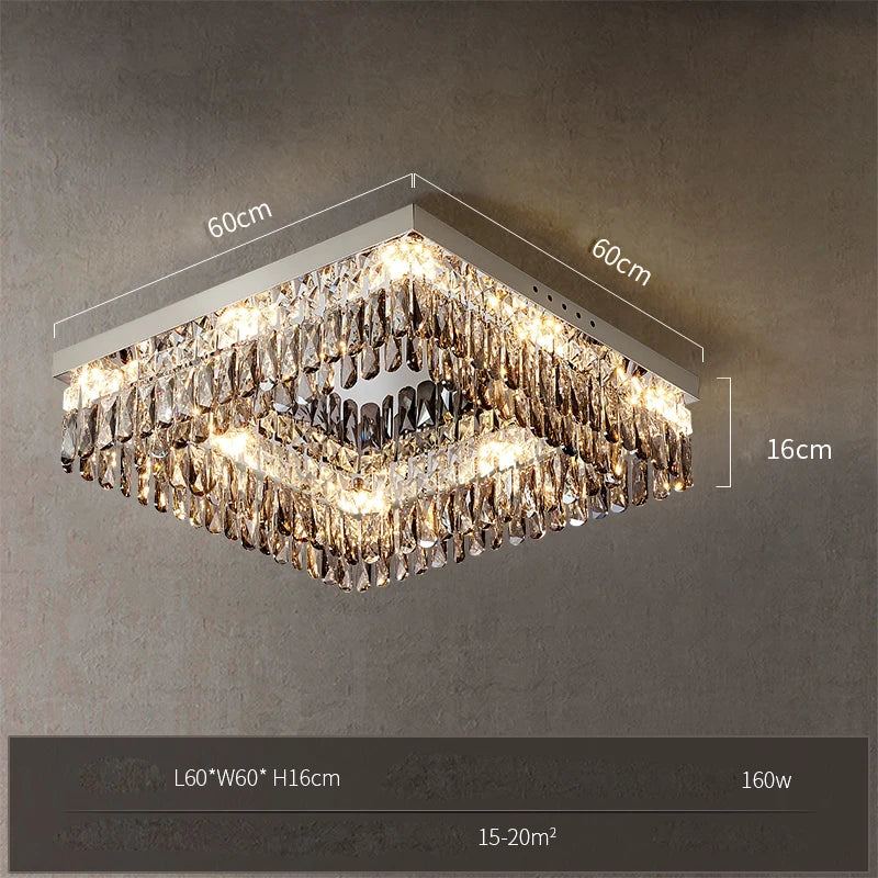 plafonnier led cristal doré chromé intensité variable design moderne - vue 15 sur 18
