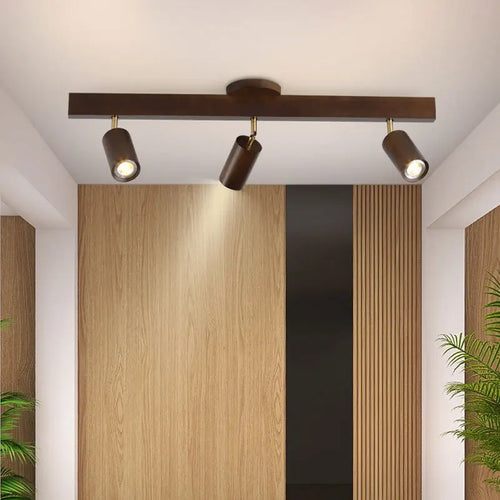 Grain de bois Led lustres avec projecteur pour salon chambre plafonniers éclairage décor noir Lustre cuisine luminaire - vue 4 sur 16