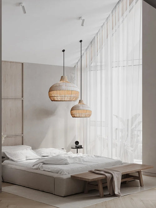 Vigne tissage rétro lustres rural salon de thé salon chambre chez l'habitant tissé à la main suspension LED luminaires lustre - vue 4 sur 9