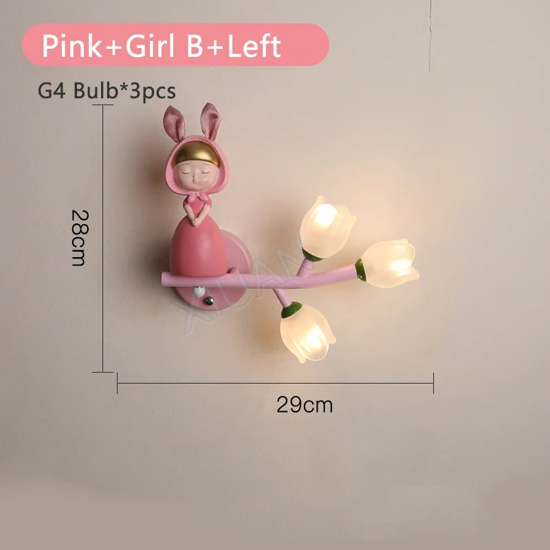 applique murale fille lapin g4 led fleur - vue 18 sur 22