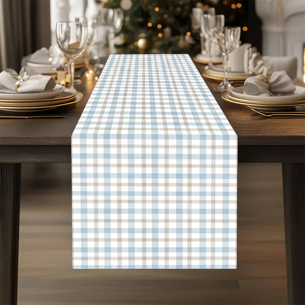 Chemin de table en lin motif carreaux maison - vue 1 sur 6