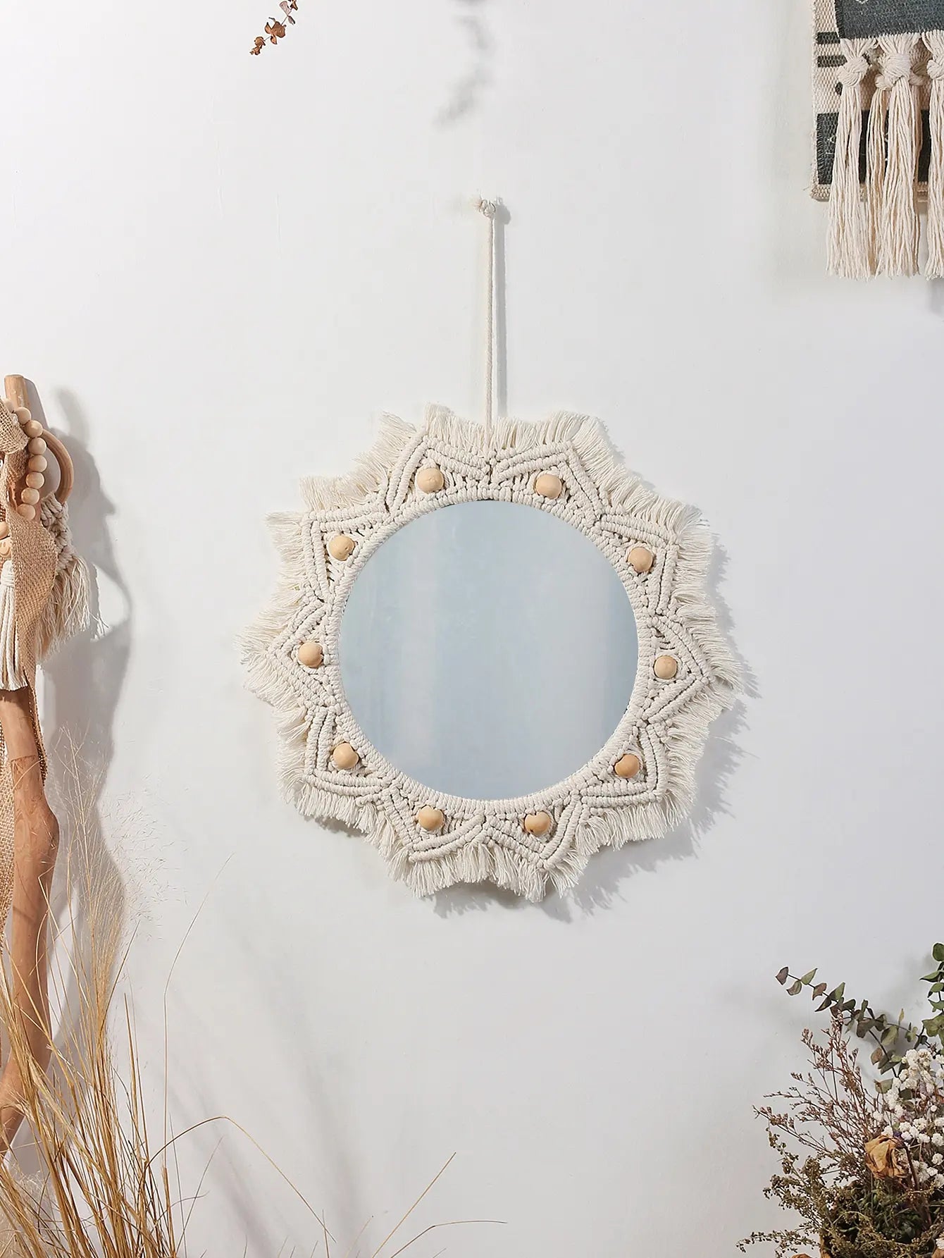 miroir décoratif boho en macramé pour décoration murale artisanale - vue 10 sur 13