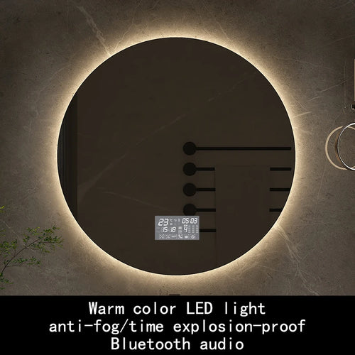 miroir rond avec rétroéclairage réglable et antibuée décoratif - vue 15 sur 24
