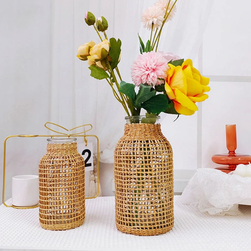 vase en rotin tissé pour fleurs séchées décoration rétro - vue 5 sur 8