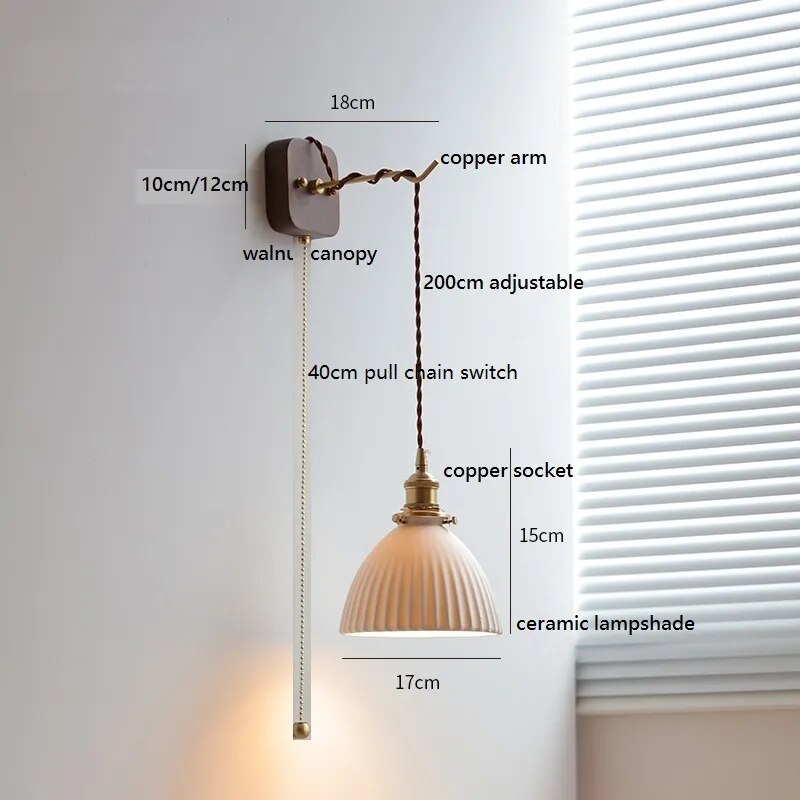 applique murale led noyer cuivre moderne baguette plug-in - vue 8 sur 23