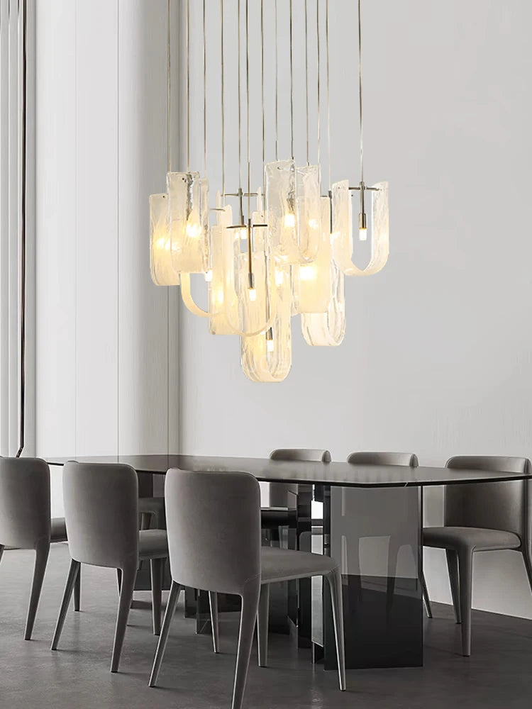 lustre moderne français en verre à brume pour salon - vue 8 sur 8