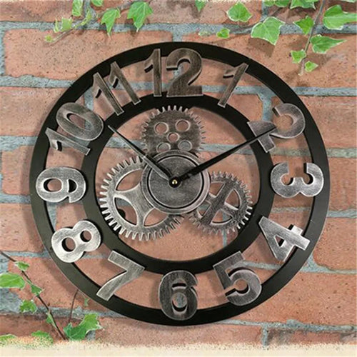 horloge murale rétro en bois style industriel pour décoration artistique - vue 5 sur 10