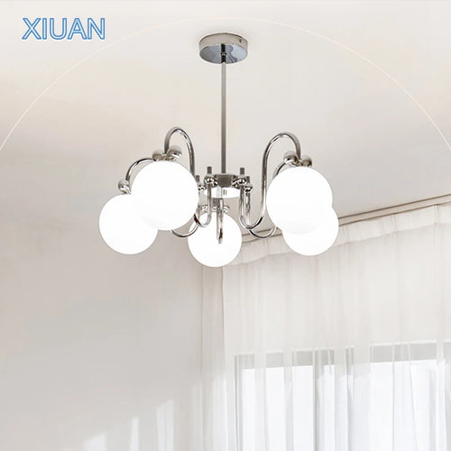 lustre moderne en chrome avec suspension en verre - vue 2 sur 12