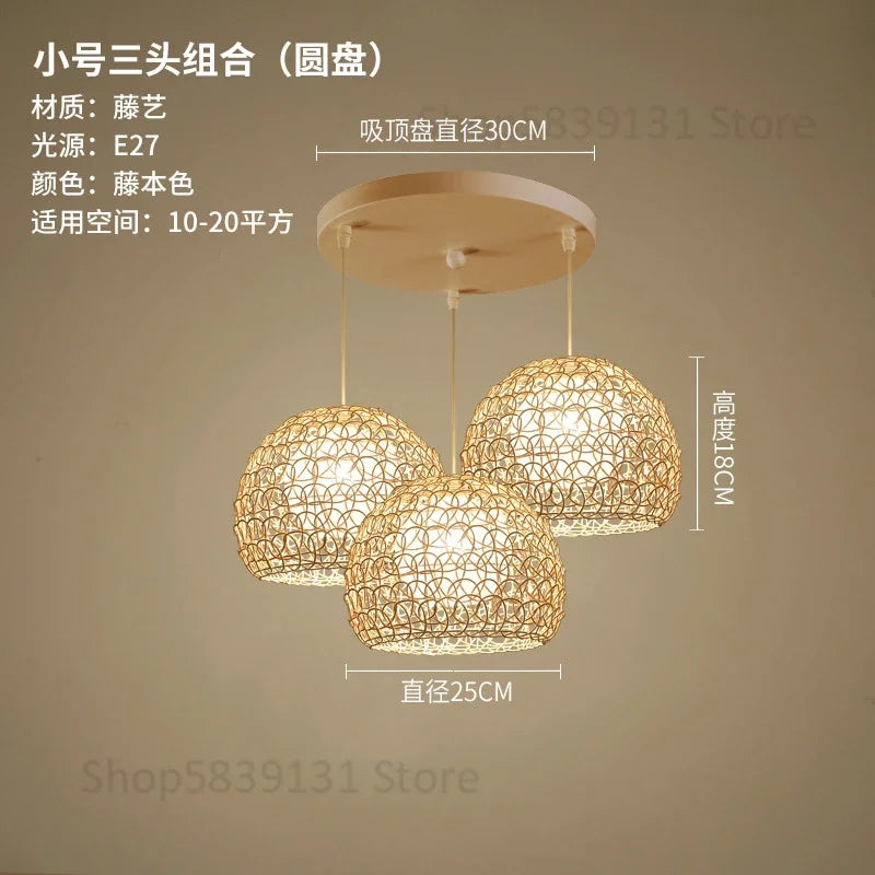 lustre en rotin tissé à la main style chinois moderne - vue 10 sur 14