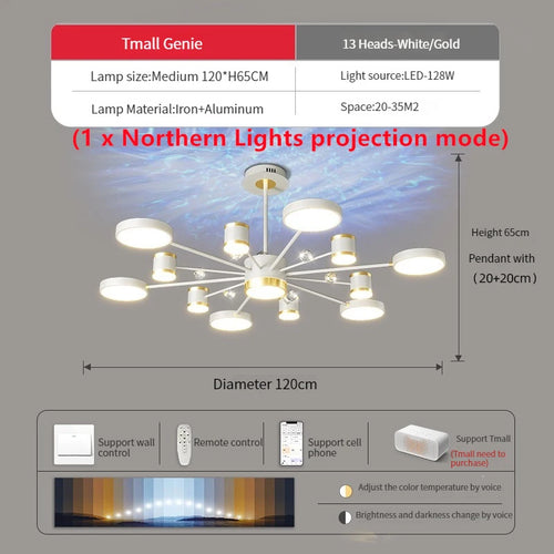lustre led d'aurores boréales en cristal luxueux suspendu au plafond - vue 12 sur 16
