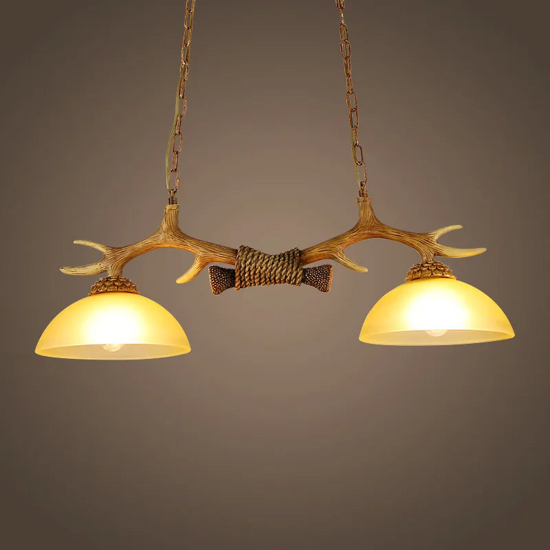 lustre rétro double bois résine suspension led décoration loft - vue 6 sur 7