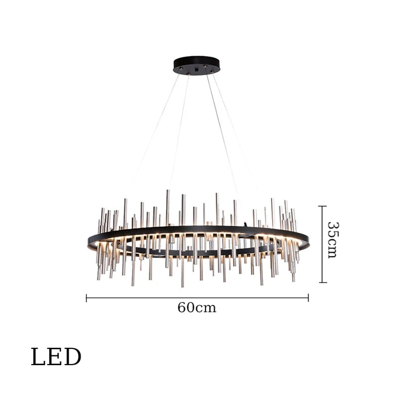 lustre minimaliste en acier inoxydable noir design moderne - vue 14 sur 16