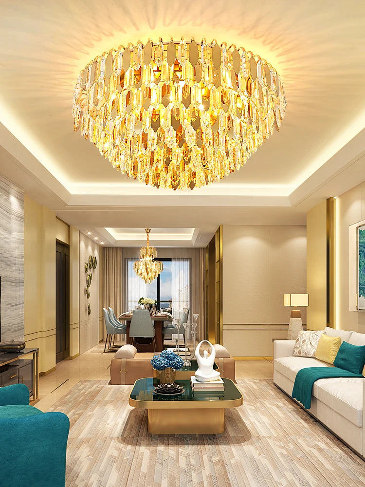 lustre à led de luxe en or chromé pour décoration moderne - vue 3 sur 17