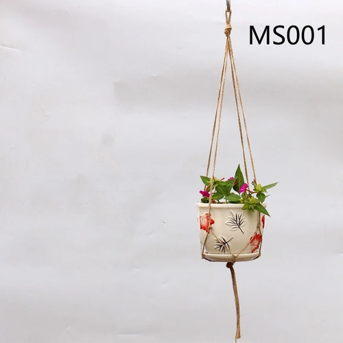 panier suspendu en corde de chanvre pour plantes décoratives - vue 12 sur 16