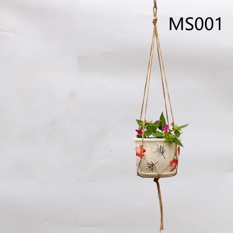 panier suspendu en corde de chanvre pour plantes décoratives - vue 11 sur 16