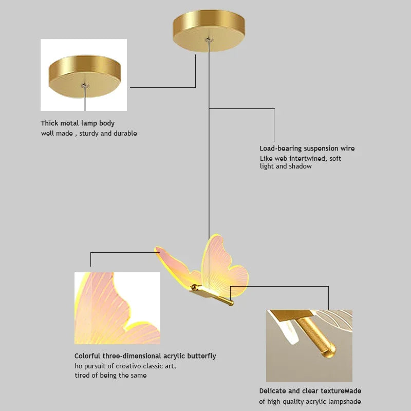 Suspension LED papillon en acrylique au design moderne - vue 5 sur 15