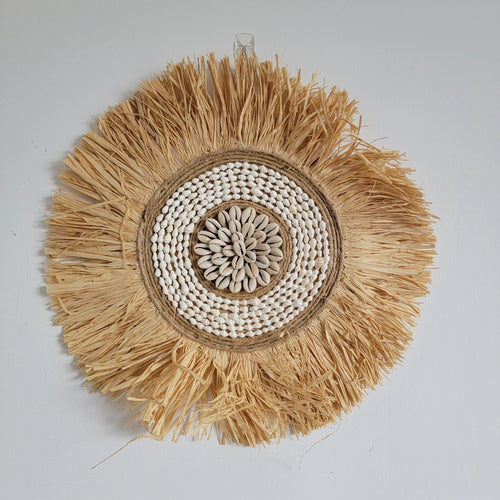 miroir décoratif en raphia et coquillages pour intérieur - vue 6 sur 6
