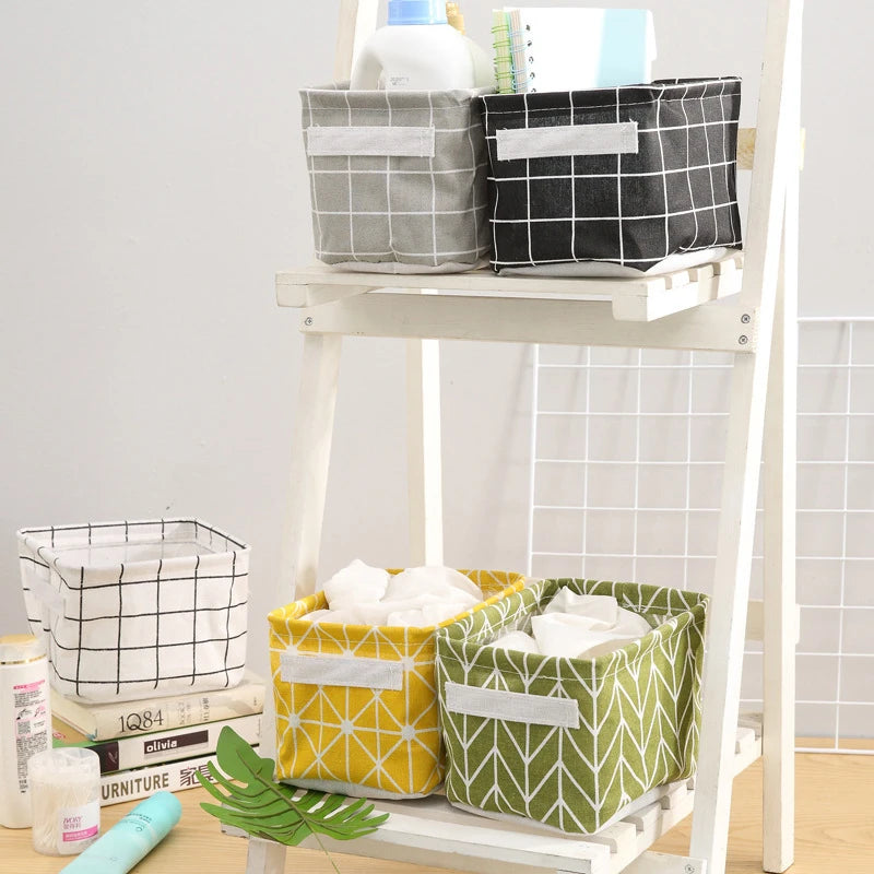panier de rangement pliable en toile avec poignée coton et lin - vue 6 sur 22