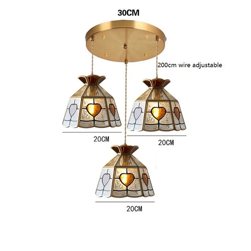 Suspension vintage en cuivre avec abat-jour en verre fait main - vue 12 sur 21