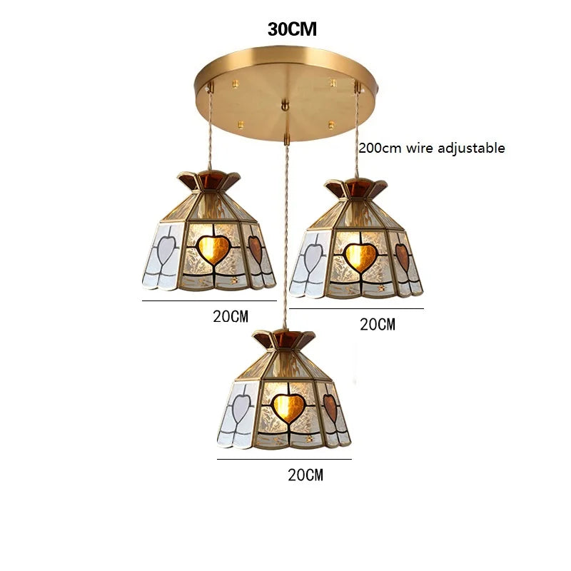 Suspension vintage en cuivre avec abat-jour en verre fait main - vue 11 sur 21
