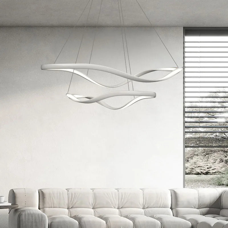 lustre led moderne aluminium anneau irrégulier simple réglable - vue 4 sur 21