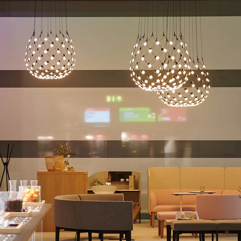 Lustre Designer italien Led nordique noir blanc salle à manger filet de pêche - vue 5 sur 10