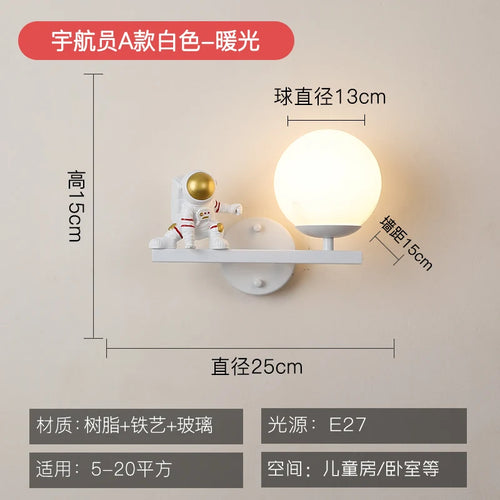 applique murale dessin animé astronaute lampe led pour enfants - vue 9 sur 13