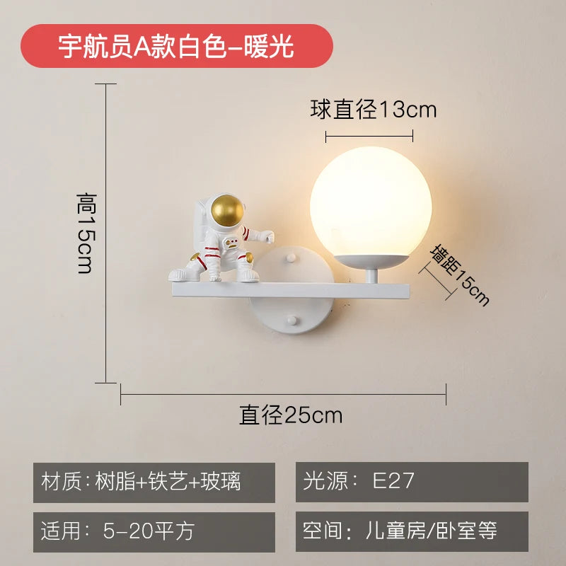 applique murale dessin animé astronaute lampe led pour enfants - vue 8 sur 13