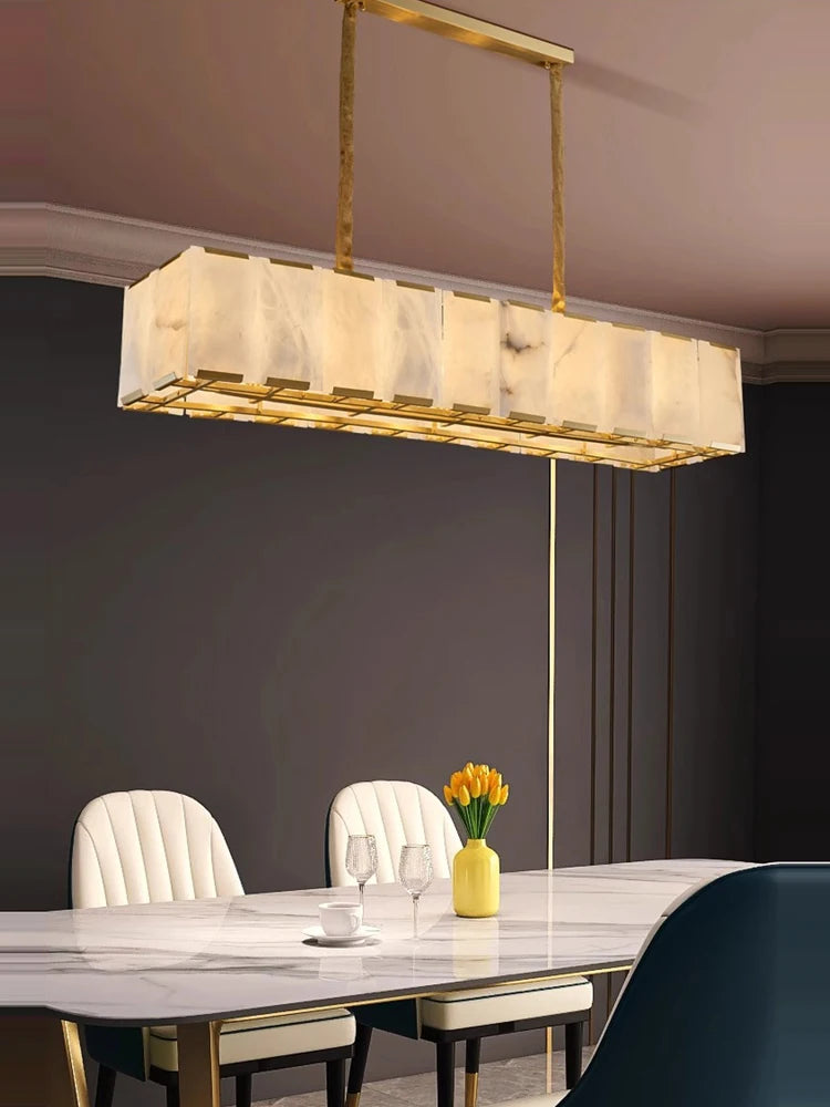 lustre rond rectangulaire en marbre naturel design élégant - vue 6 sur 12