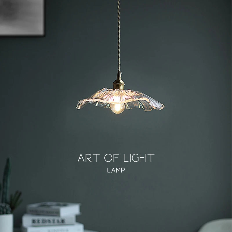 suspension led nordique en verre laiton forme de fleur - vue 4 sur 13