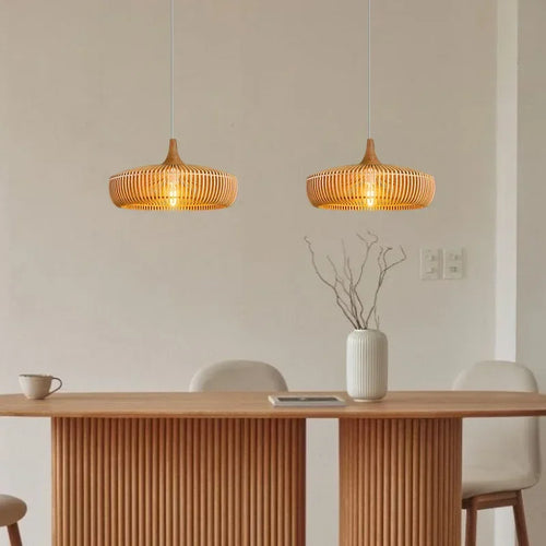lustre en bois rond rétro pour table de restaurant avec led - vue 2 sur 15