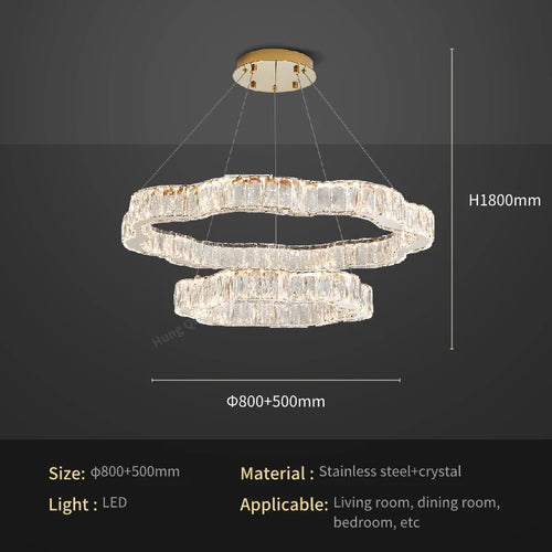 lustre moderne en cristal avec éclairage led design élégant - vue 10 sur 13