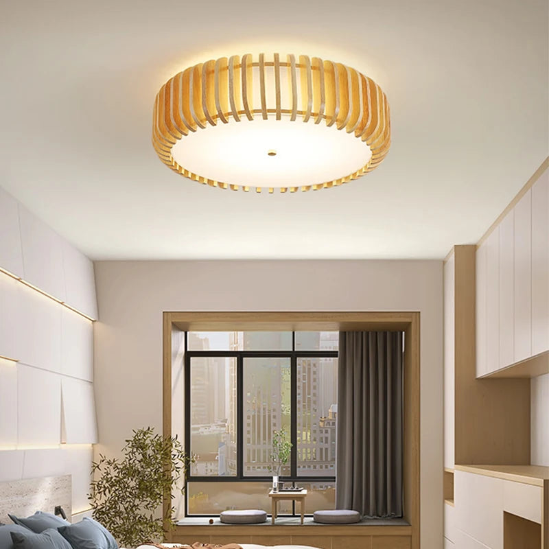 plafonnier japonais en bois pour un éclairage chaleureux - vue 4 sur 8