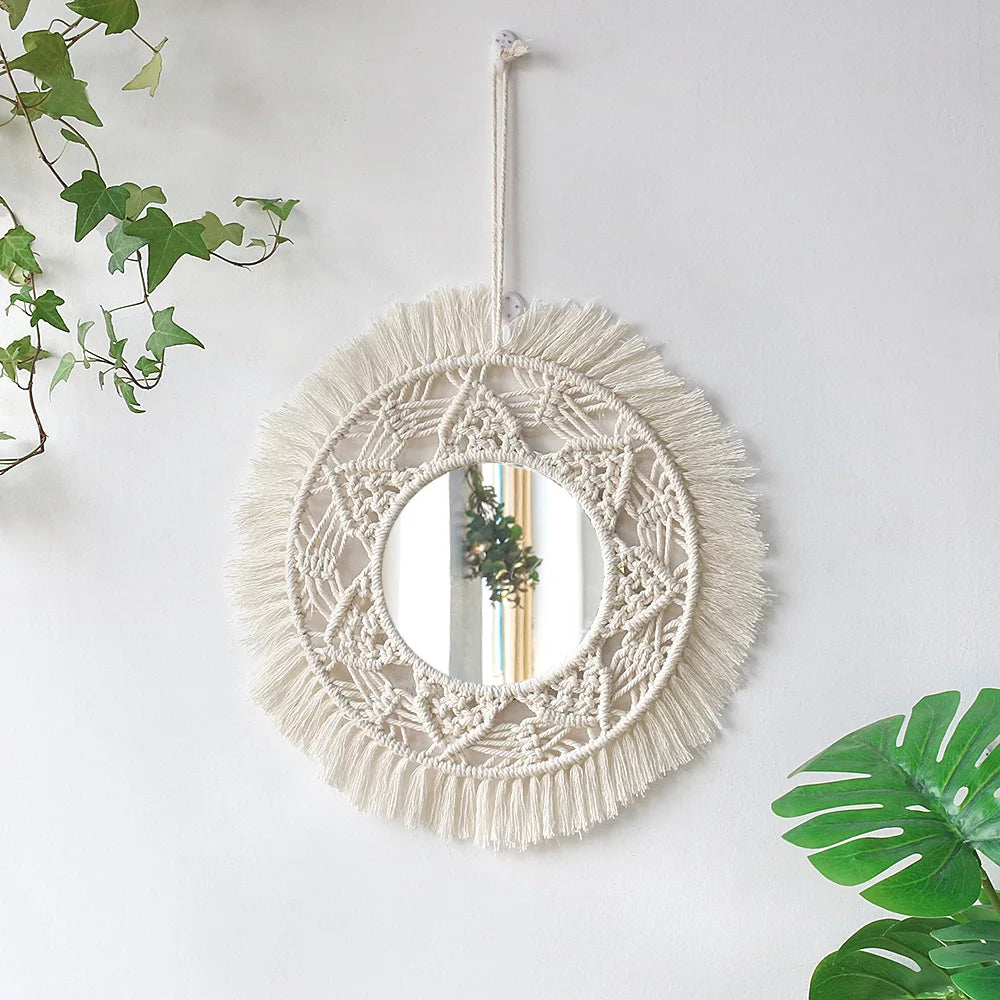 miroir mural en macramé style bohème pour décoration intérieure - vue 12 sur 13