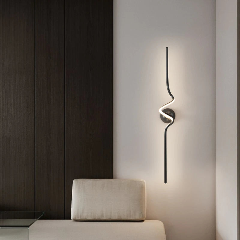 Modern Black White Spiral Wall Lamps 75cm 95cm Long Living Room TV Background Wall Lights Simple Bedroom Bedside Light 220V - vue 5 sur 10