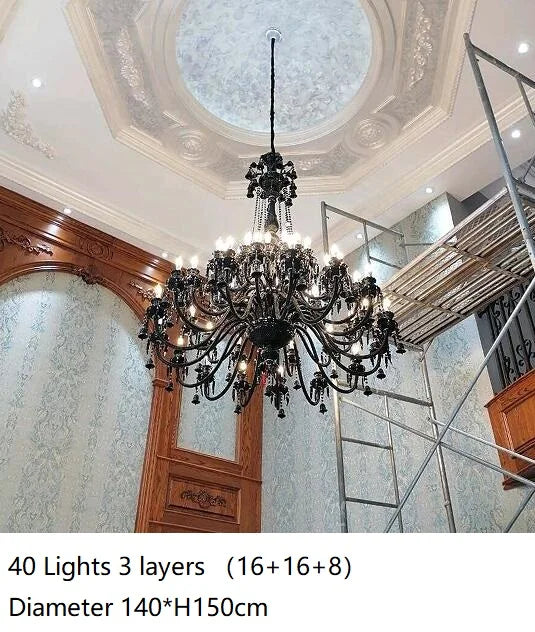 lustre en cristal noir européen avec lampe à bougie à led - vue 14 sur 16