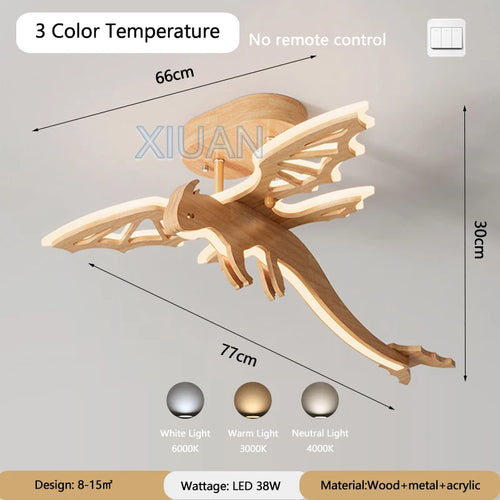 lustre dinosaure en bois pour chambre enfant et salle de jeux - vue 8 sur 7