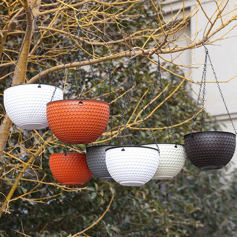 panier suspendu en plastique imitation rotin nid d'abeille - vue 3 sur 10