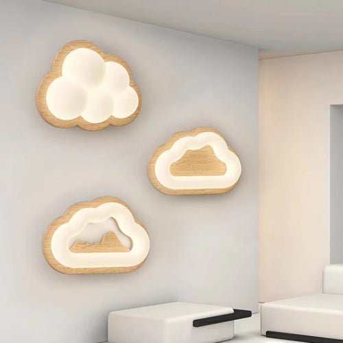 applique murale en bois massif nuage pour chambre d enfant - vue 2 sur 9