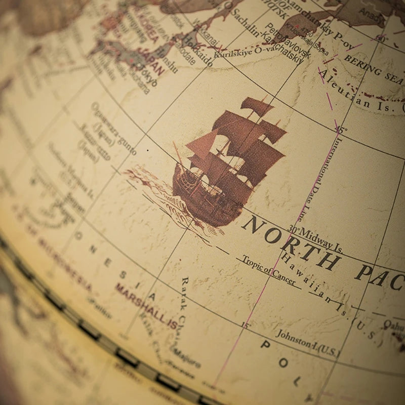 globe terrestre en bois vintage avec support pour étudiants - vue 4 sur 7