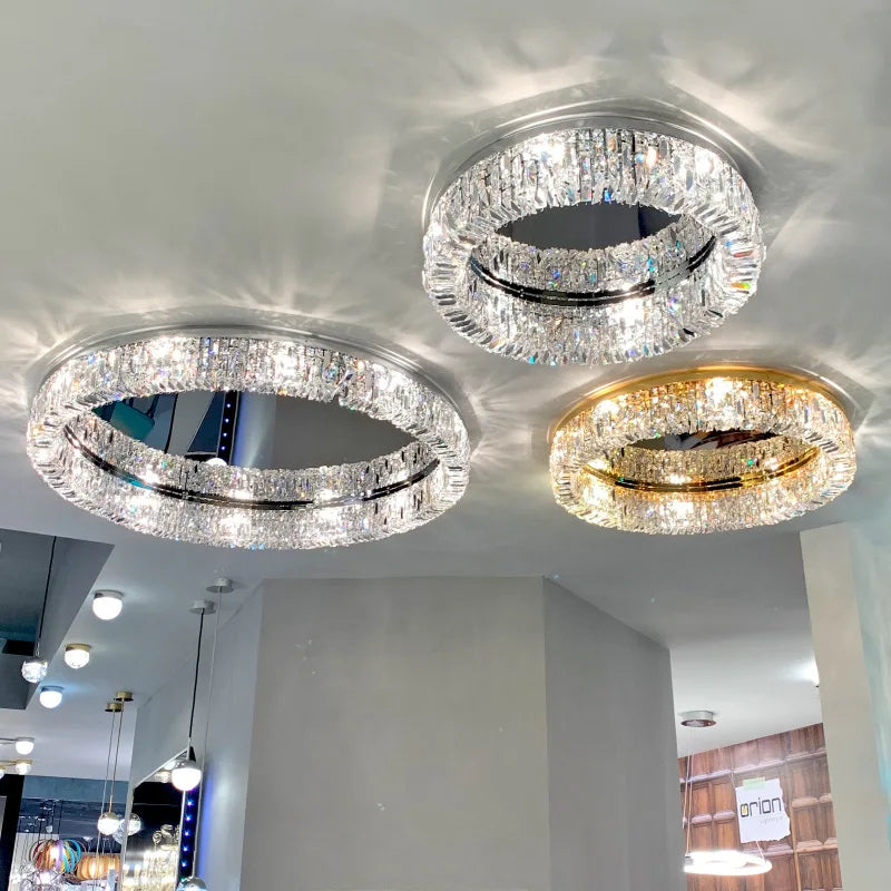 lustre moderne en cristal chrome rond nordique led suspendu - vue 8 sur 8