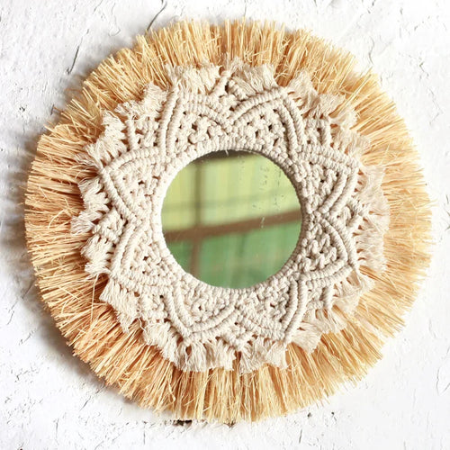 miroir mural bohème en paille tissée pour décoration intérieure - vue 2 sur 7